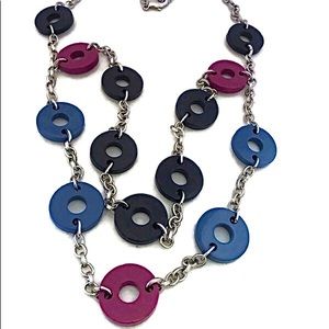 Circle Silver Tone Chain Links 2 Strand Necklace